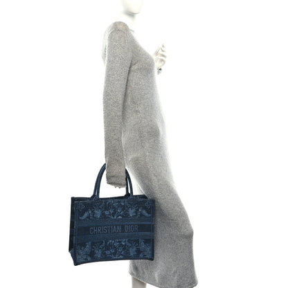 Denim Flowers Embroidered Medium Book Tote Blue