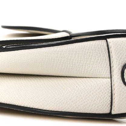 Grained Calfskin Mini Saddle Bag White