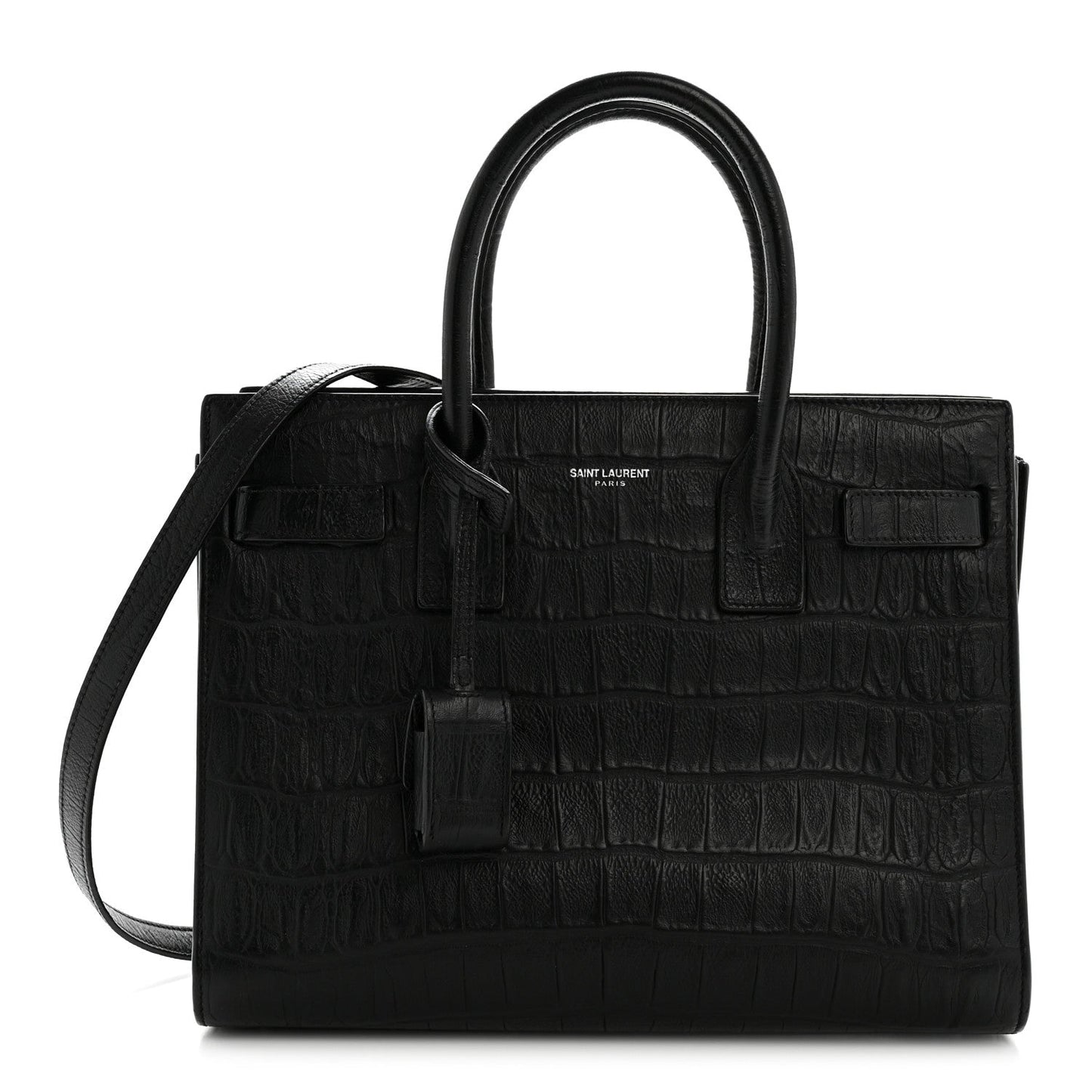 Calfskin Crocodile Embossed Baby Sac De Jour Black