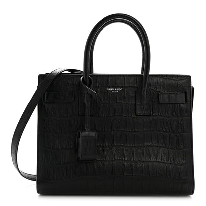Calfskin Crocodile Embossed Baby Sac De Jour Black