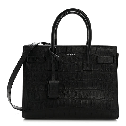 Calfskin Crocodile Embossed Baby Sac De Jour Black