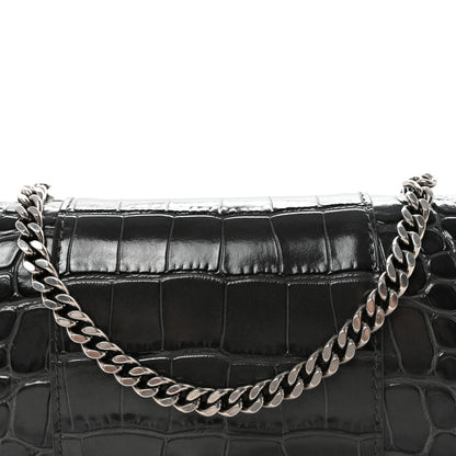 Shiny Calfskin Crocodile Embossed Hourglass Chain Bag Gris