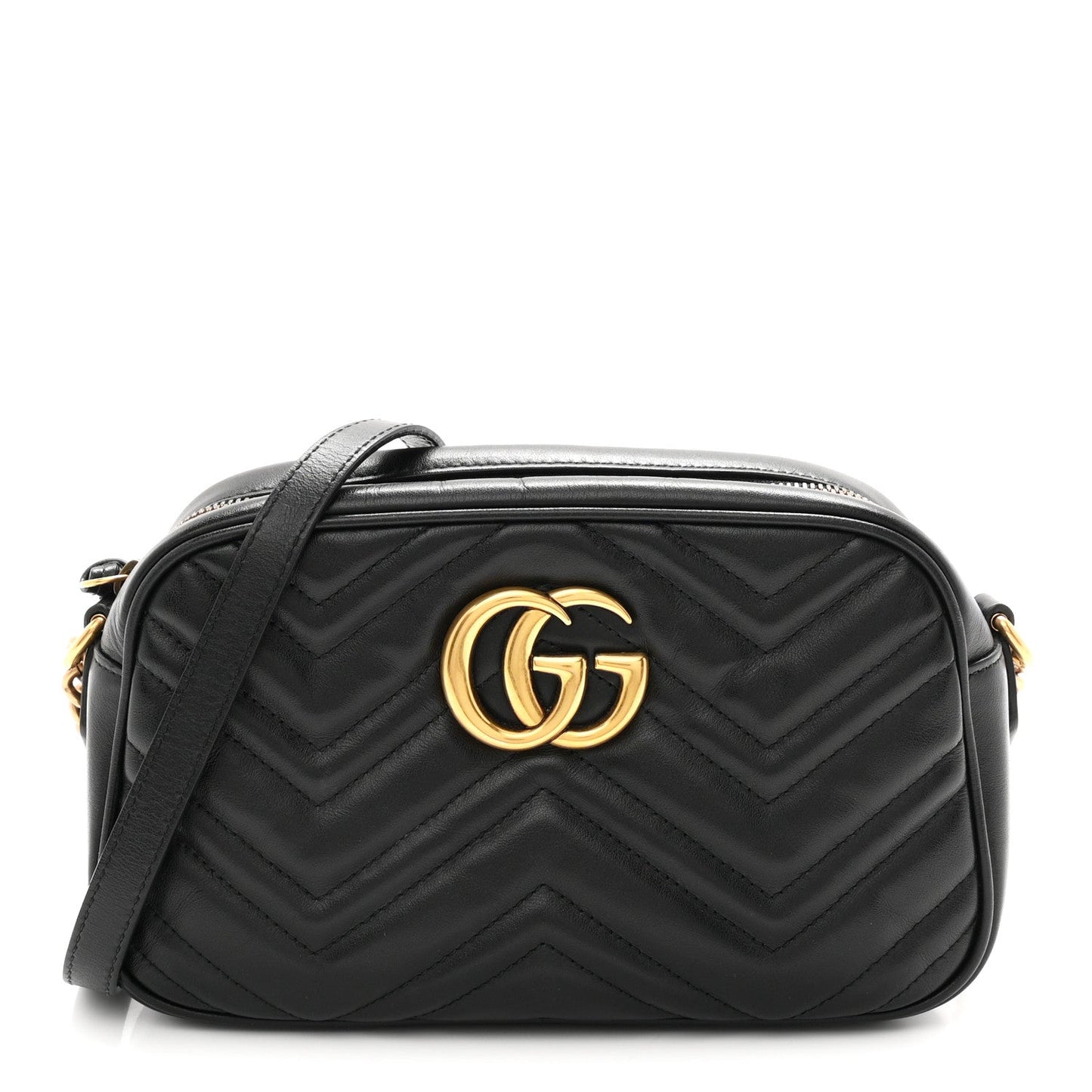 Calfskin Matelasse Small GG Marmont Chain Shoulder Bag Black
