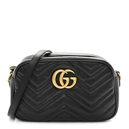 Calfskin Matelasse Small GG Marmont Chain Shoulder Bag Black