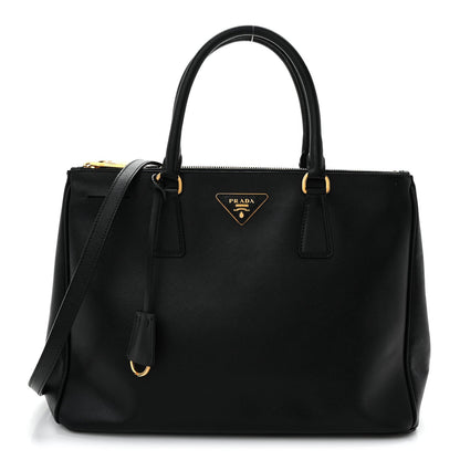Saffiano Medium Galleria Double Zip Tote Black
