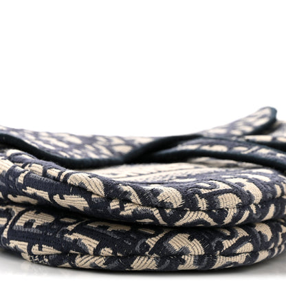 Oblique Embroidered Saddle Bag Blue