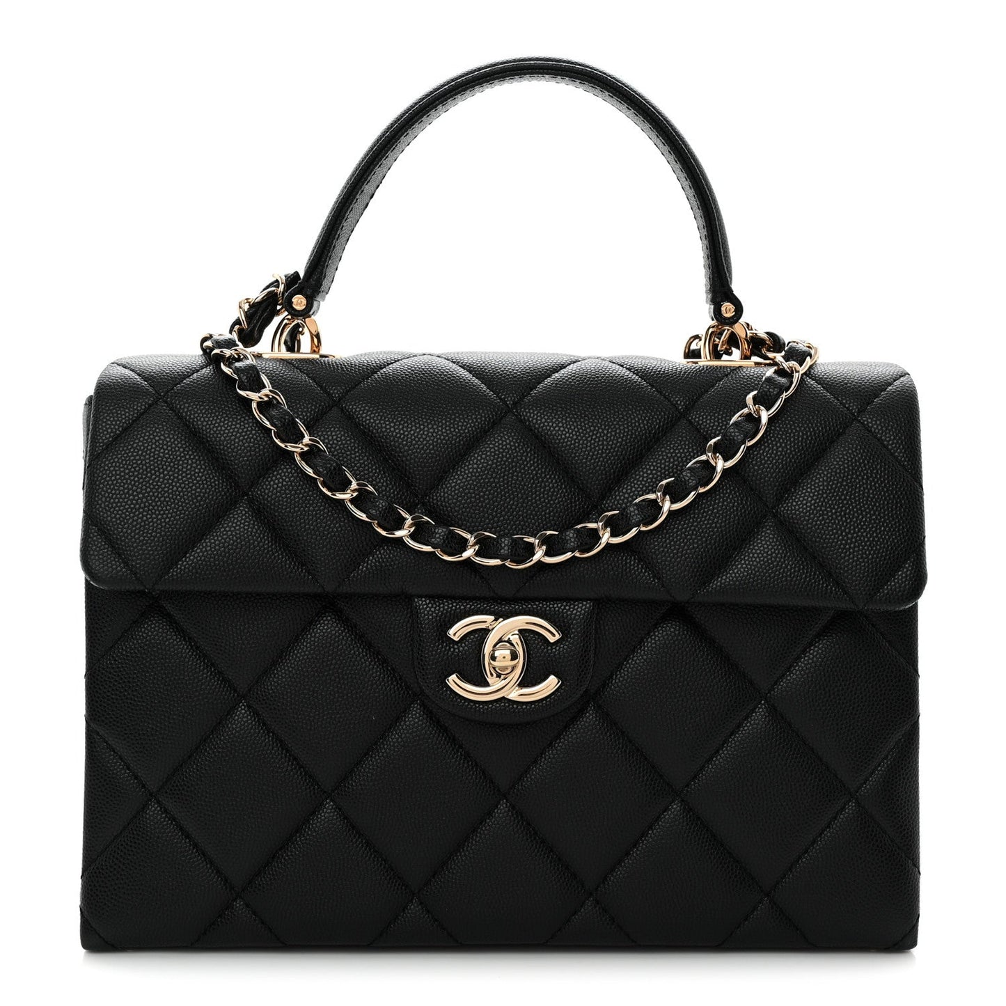 Caviar Quilted Medium Retro Twist Top Handle Flap Black