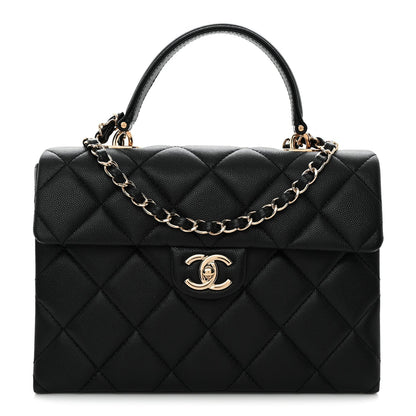 Caviar Quilted Medium Retro Twist Top Handle Flap Black