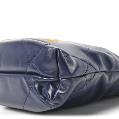 Shiny Calfskin Quilted Mini Chanel 22 Navy Blue