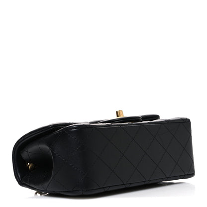 Lambskin Quilted Mini Rectangular Sweet Camellia Flap  Black