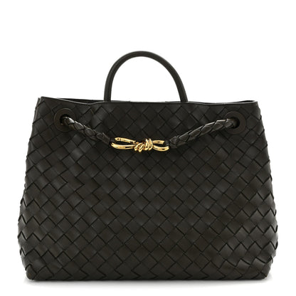 Nappa Intrecciato Medium Andiamo Shoulder Bag Kaki