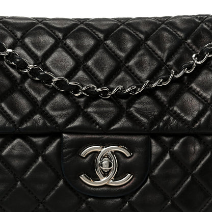 Washed Lambskin Quilted Maxi Single Flap Black