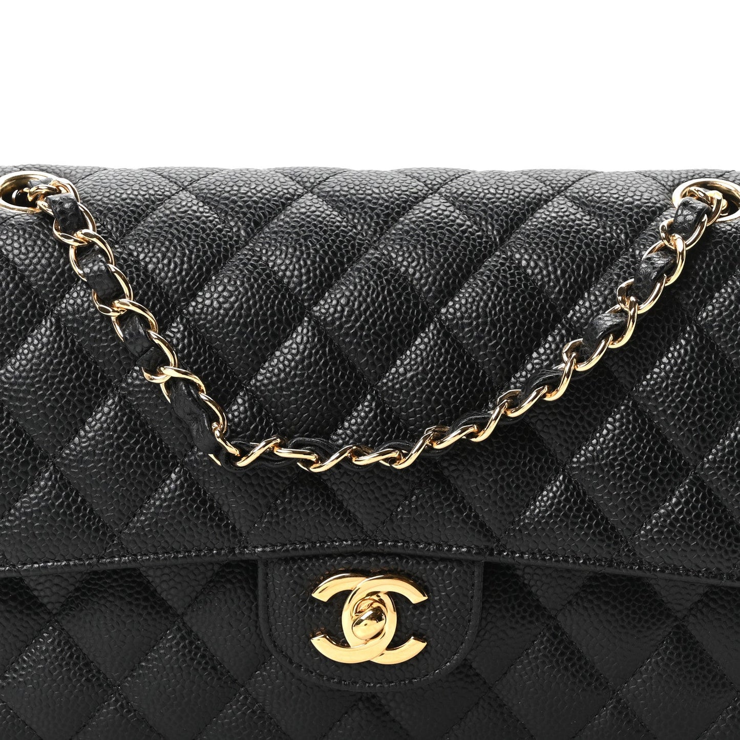 Caviar Quilted Medium Double Flap Black