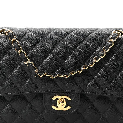 Caviar Quilted Medium Double Flap Black