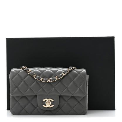 Lambskin Quilted Mini Rectangular Flap Dark Grey