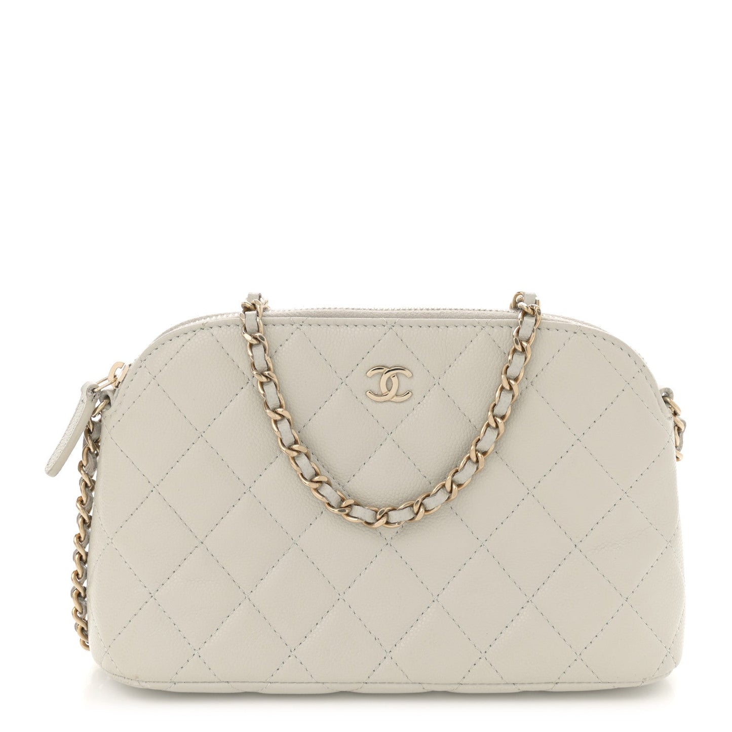 Caviar Quilted Classic Clutch With Chain Light Grey
