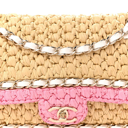 Raffia Chain Venice Beach Flap Bag Beige Pink