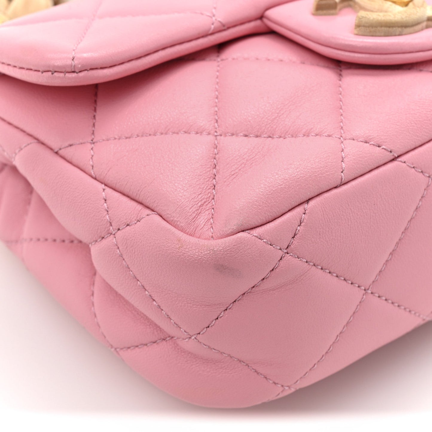 Lambskin Wenge Quilted Mini Fashion Wood Square Flap Pink