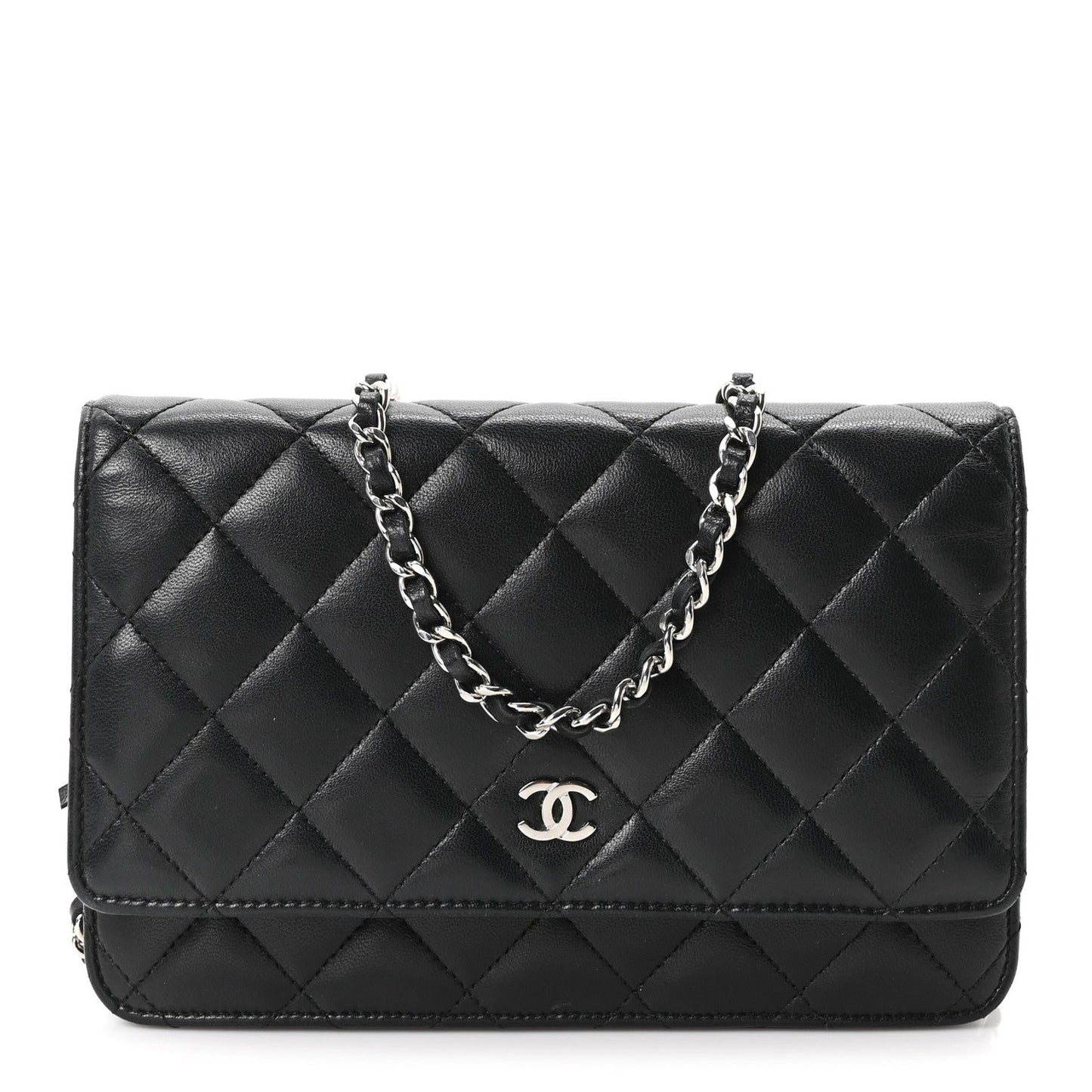 Lambskin Quilted Wallet On Chain WOC Black