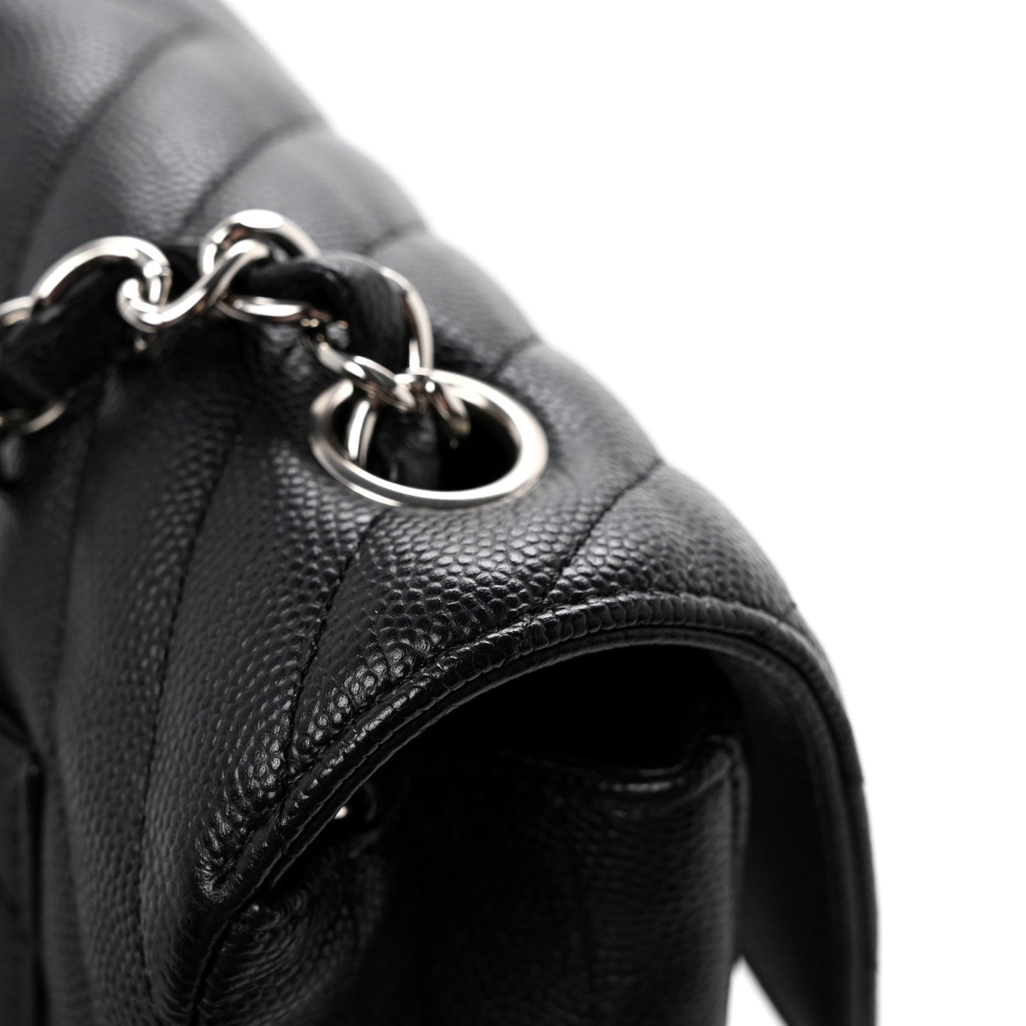 Caviar Chevron Quilted Mini Rectangular Flap Black