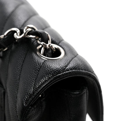Caviar Chevron Quilted Mini Rectangular Flap Black