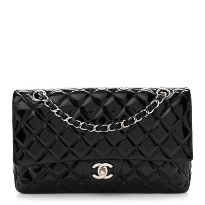 Patent Quilted Medium Double Flap Black