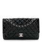 Patent Quilted Medium Double Flap Black