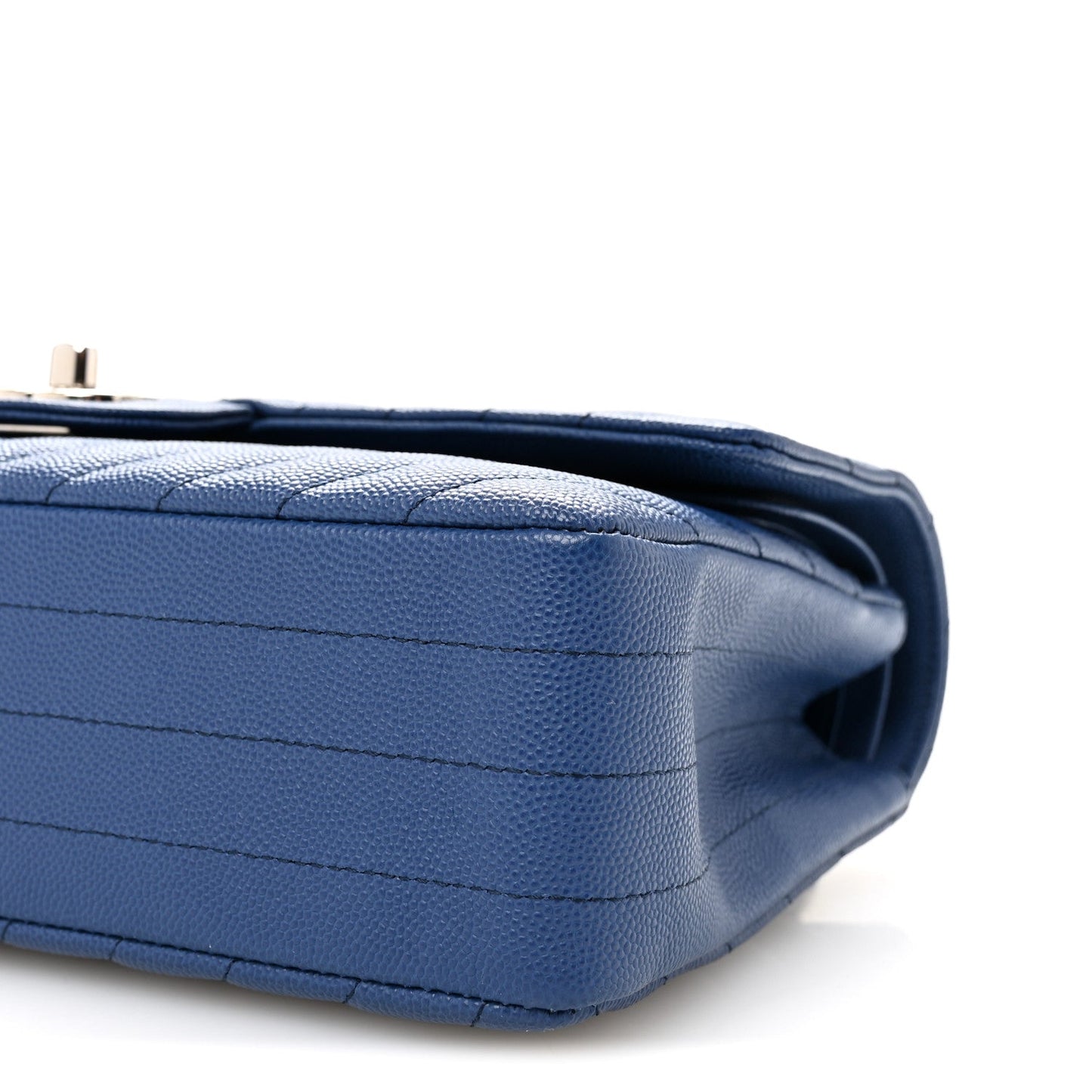 Caviar Chevron Quilted Medium Double Flap Blue