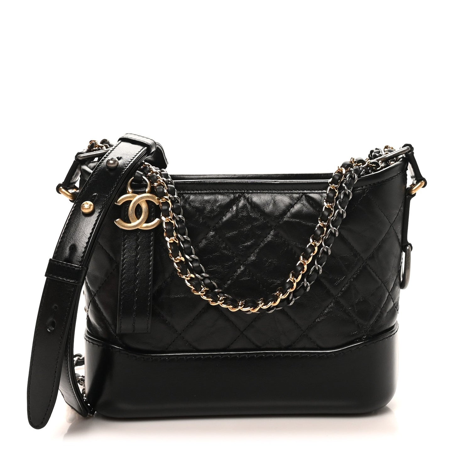 Aged Calfskin Quilted Small Gabrielle Hobo Black