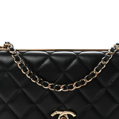Lambskin Quilted Trendy CC Wallet On Chain WOC Black