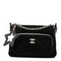 Velvet Effect Nylon Shiny Crumpled Calfskin Quilted Chanel 25 Clutch With Chain Black