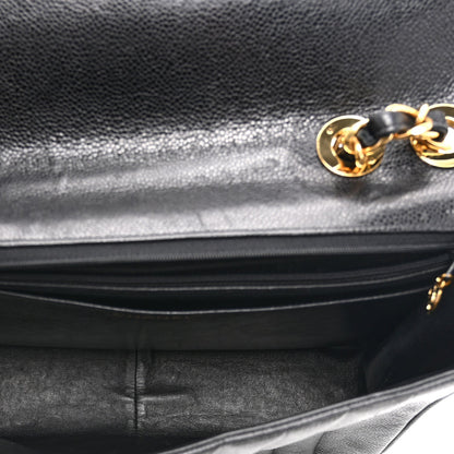 Caviar Vertical Quilted Jumbo Single Flap Black
