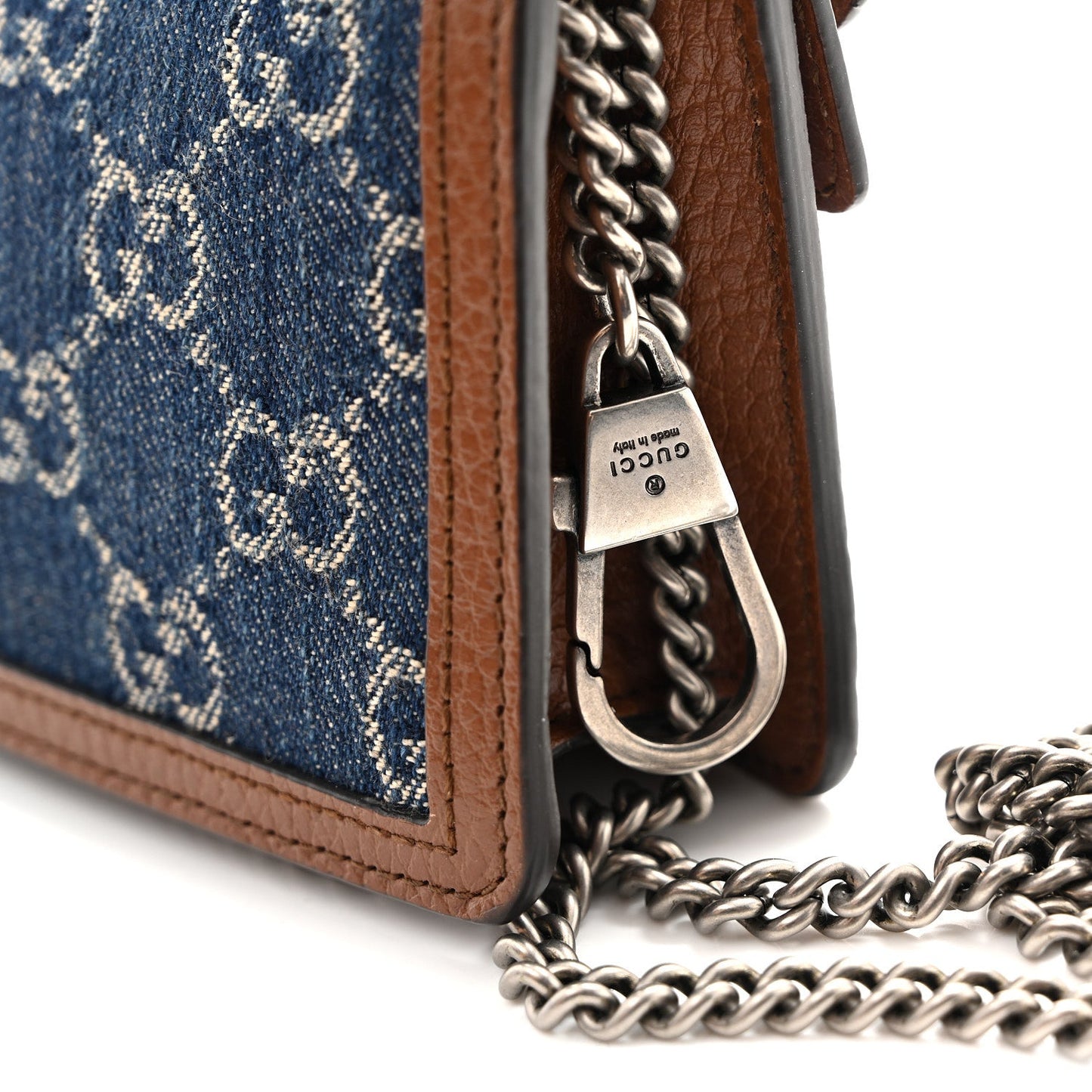 New Denim GG Monogram Dollar Calfskin Enamel Super Mini Dionysus Shoulder Bag Blue Tea Cuir Epilog Electric Blue