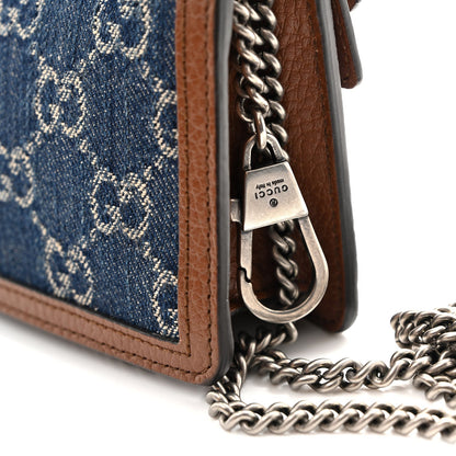New Denim GG Monogram Dollar Calfskin Enamel Super Mini Dionysus Shoulder Bag Blue Tea Cuir Epilog Electric Blue