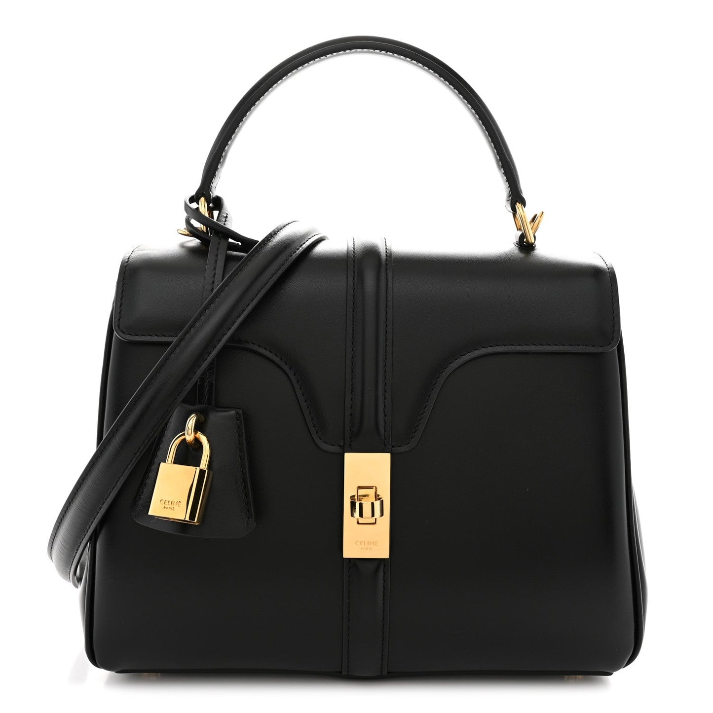 Satinated Calfskin Small 16 Top Handle Bag Black