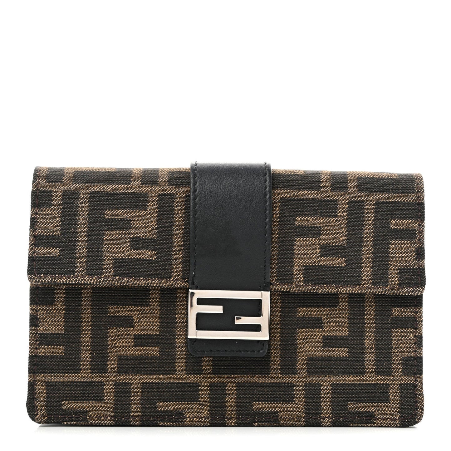 Recycled Fabric Jacquard Vitello Grace FF 1974 Baguette Belt Pouch Tobacco Moro Black