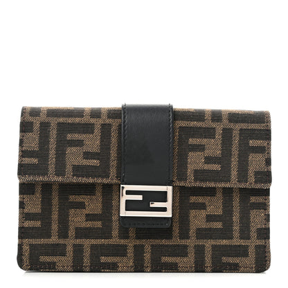 Recycled Fabric Jacquard Vitello Grace FF 1974 Baguette Belt Pouch Tobacco Moro Black