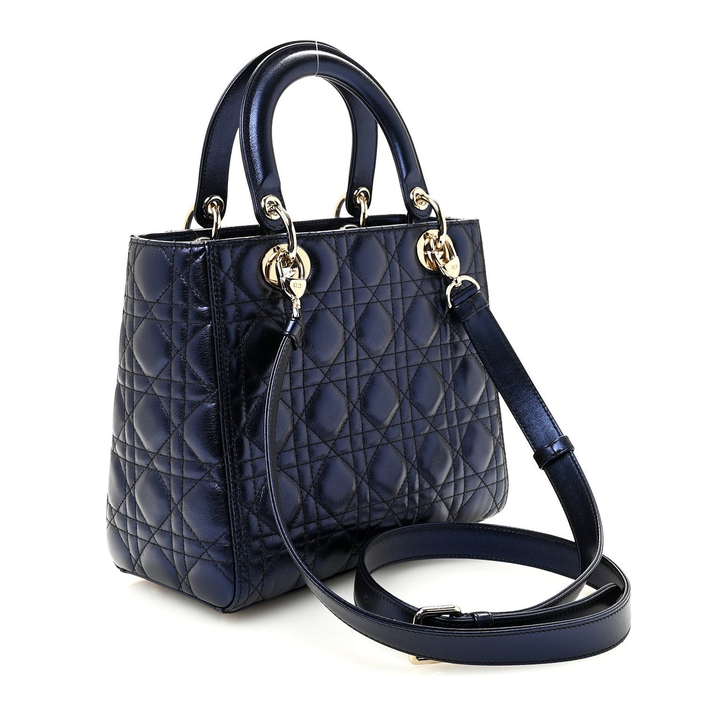Metallic Calfskin Cannage Medium Lady Dior Blue