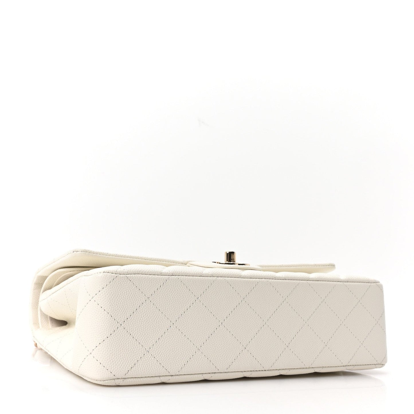 Caviar Quilted Medium Double Flap White