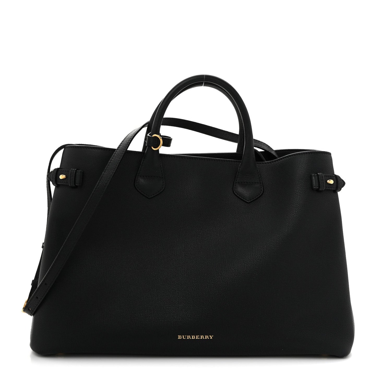 Grainy Calfskin House Check Large Banner Tote Black