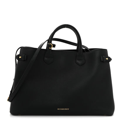 Grainy Calfskin House Check Large Banner Tote Black