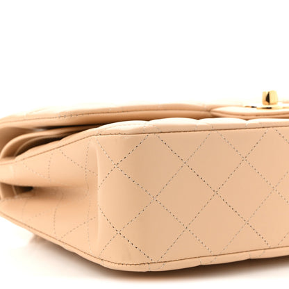 Lambskin Quilted Medium Double Flap Beige