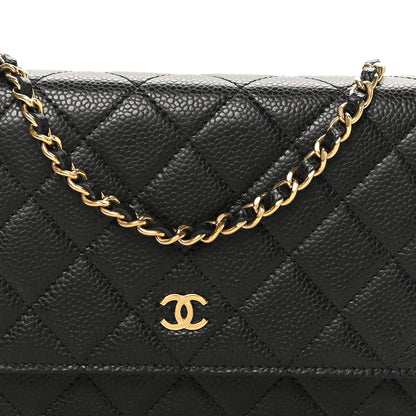 Caviar Quilted Wallet on Chain WOC Black