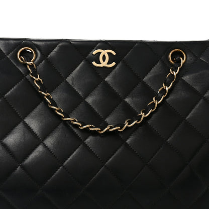 Lambskin Quilted Small Shopping Tote Black