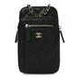 Caviar Quilted Phone Holder With Chain Black