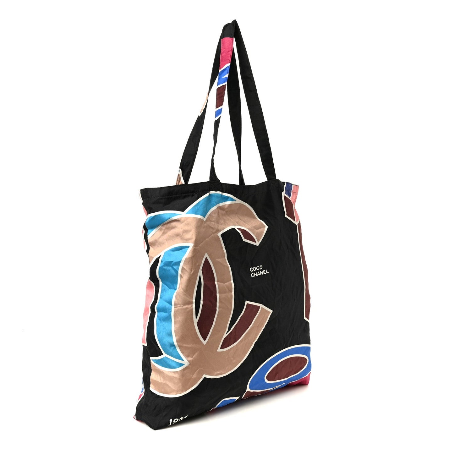 Caviar Fabric Foldable Tote Bag With Chain Black Multicolor