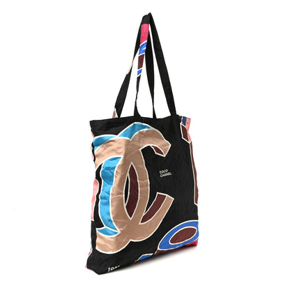 Caviar Fabric Foldable Tote Bag With Chain Black Multicolor