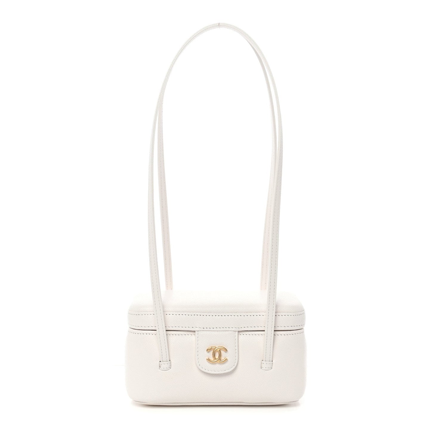 Shiny Caviar Preppy Coco Long Vanity With Strap White