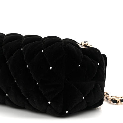 Velvet Diamanté Quilted Wristlet Clutch Black
