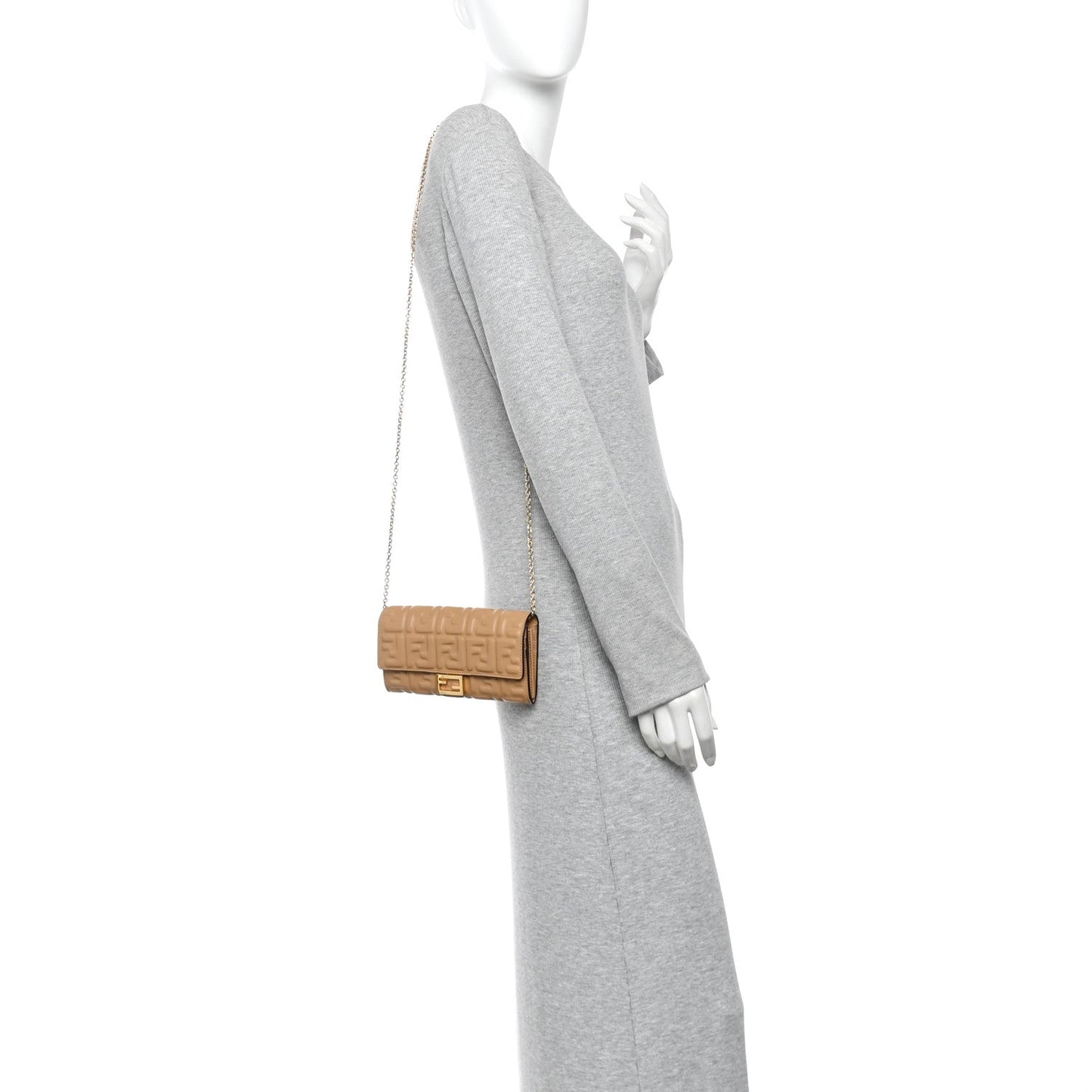 Nappa Matisse FF Embossed Continental Wallet On Chain Miele Scuro
